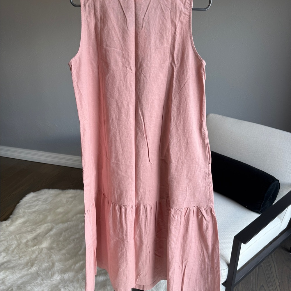 Lintico Shop “Celine” Linen Vacation Dress V Neck Mid Length Size M Pink NWT - Picture 4 of 5